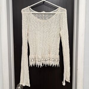 L.A.Hearts Bell-Sleeve Crochet Accent Light Sweater S Boho Fairycore Cottagecore